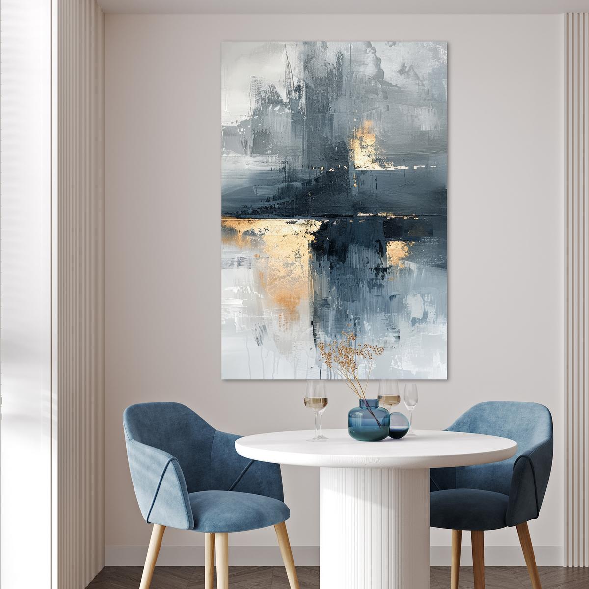 POSTER Kunst - Grau - Gold - Abstrakt Wandbild Schlafzimmer 80x120 cm - Dunkelgrau, Papier (80/120/0.1cm) - MuchoWow