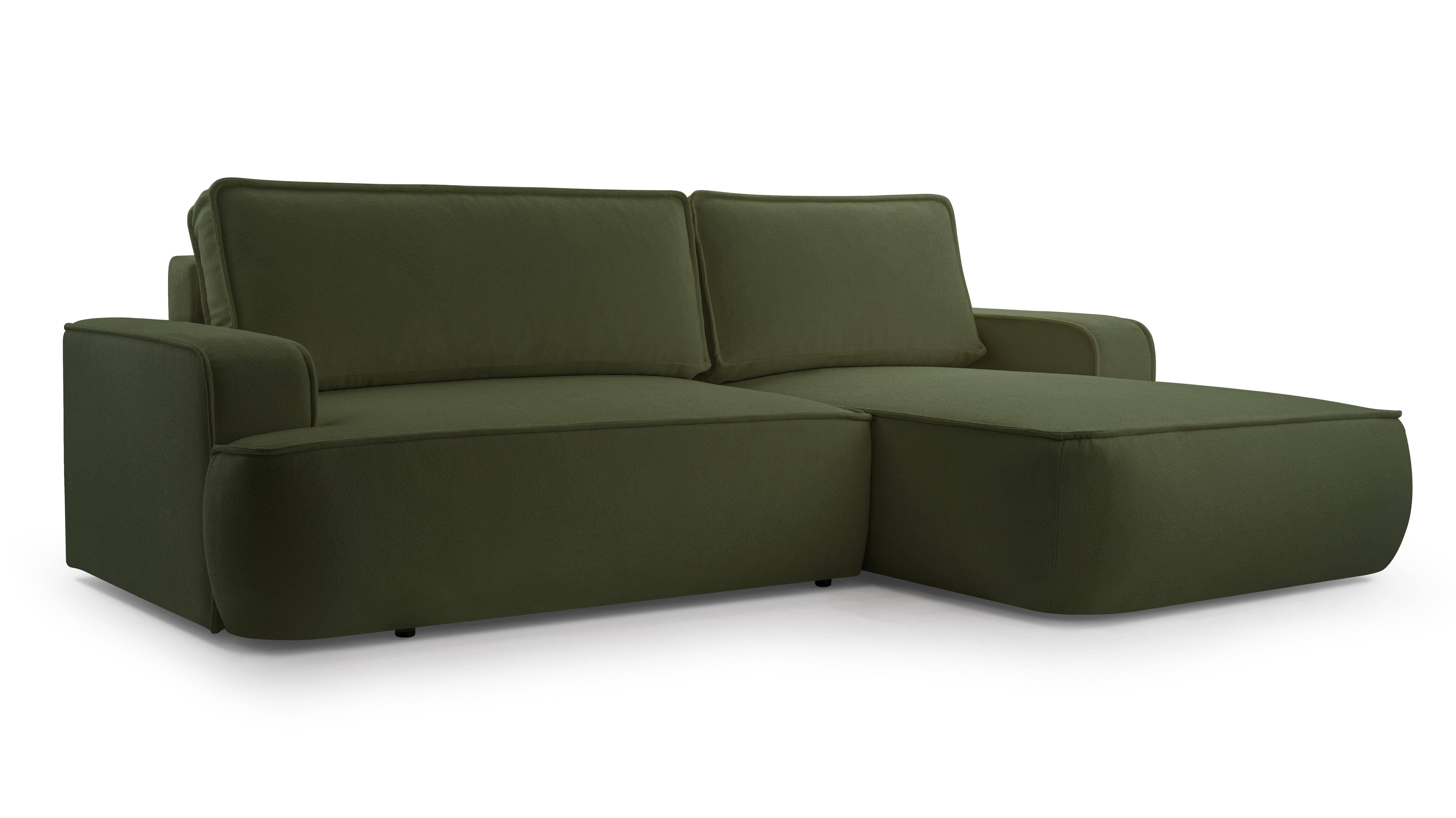ECKSOFA SOLO Grün Boucle-Stoff mit Schlaffunktion - Grün, Holz (260/168cm) - MASSENO