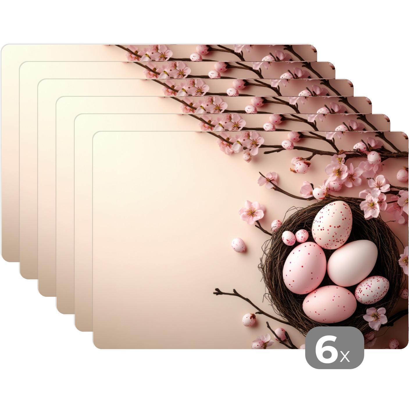 PLATZSETS 6er-Set Rosa - Blüten - Eier Placemats 45x30 cm - Hellrosa, Kunststoff (0.3/45/30cm) - MuchoWow