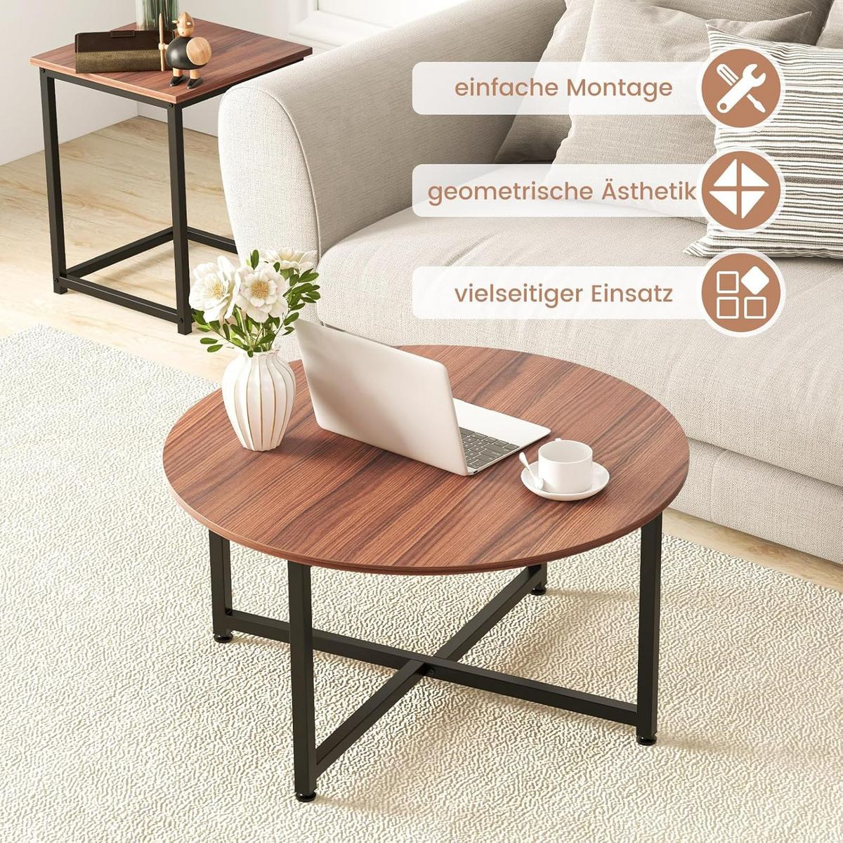 BEISTELLTISCH Braun(3-teilig) - Braun, Holzwerkstoff (80/80/42cm) - COSTWAY