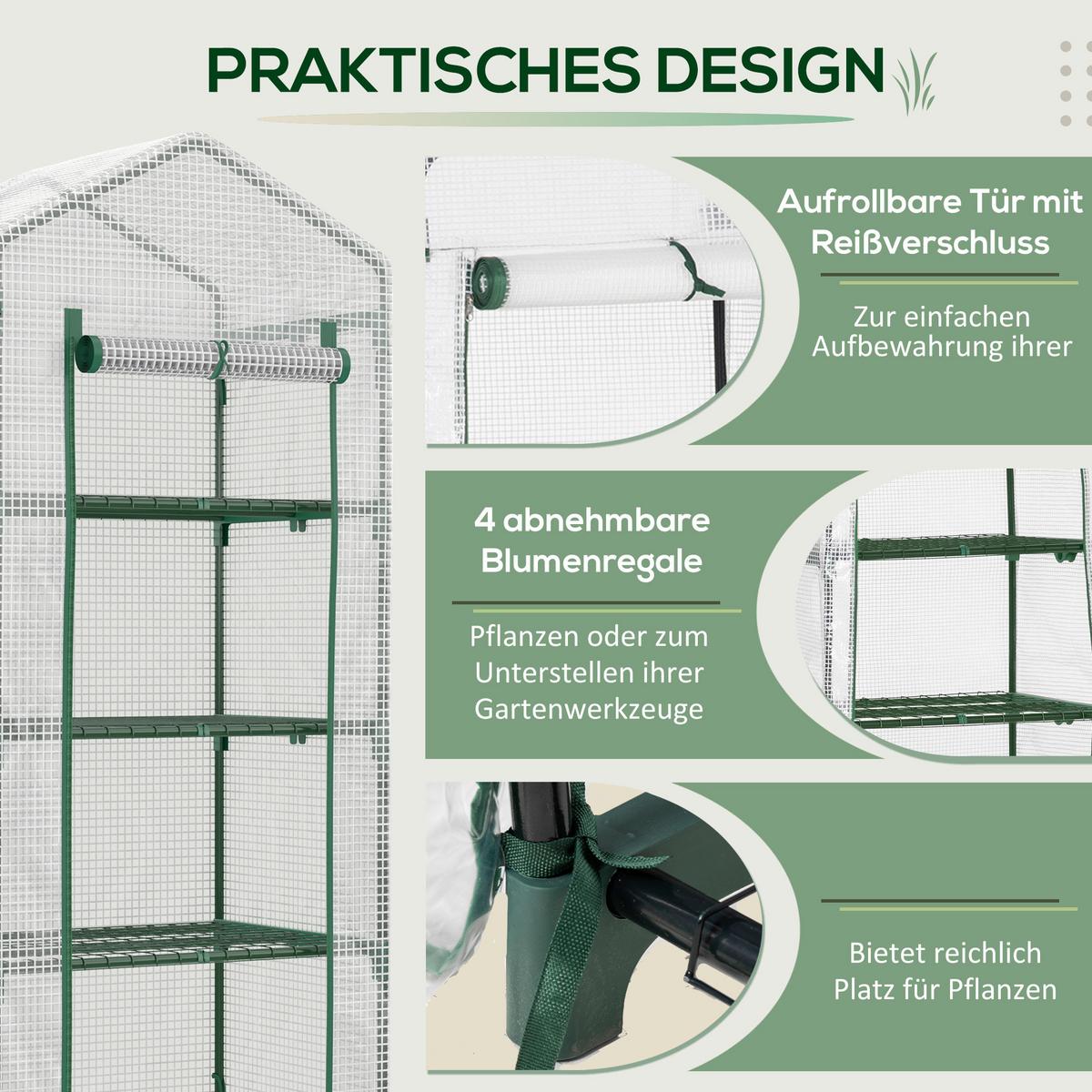 FOLIENGEWÄCHSHAUS, Weiß, PVC, Stahl - Weiß, Kunststoff (50/160/70cm) - Outsunny