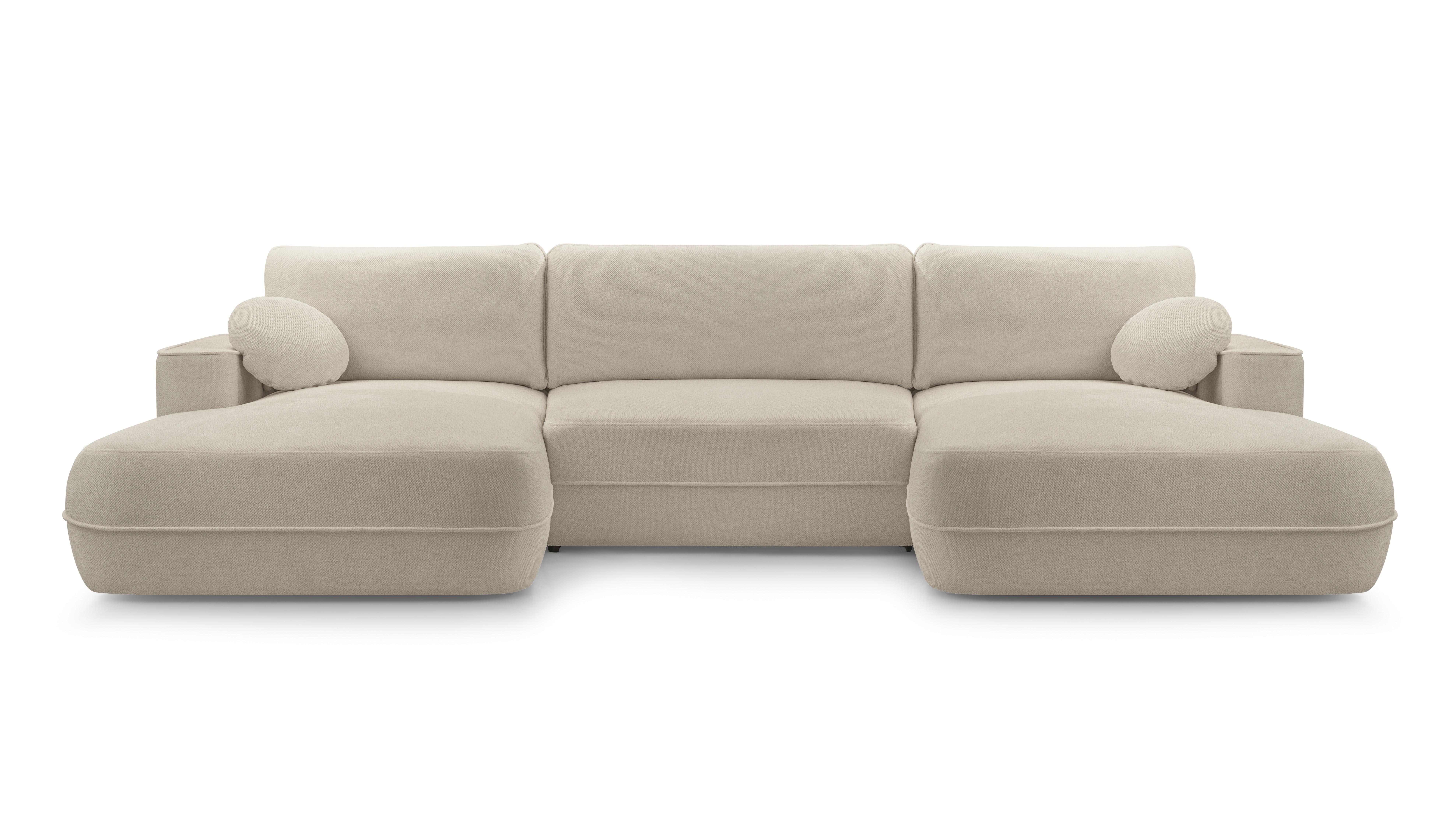 WOHNLANDSCHAFT Peoni Beige 364/168/87 cm mit Schlaffunktion - Beige/Schwarz, Kunststoff/Textil (364/87/168cm) - AX Living