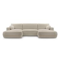 WOHNLANDSCHAFT Peoni Beige 364/168/87 cm mit Schlaffunktion - Beige/Schwarz, Kunststoff/Textil (364/87/168cm) - AX Living