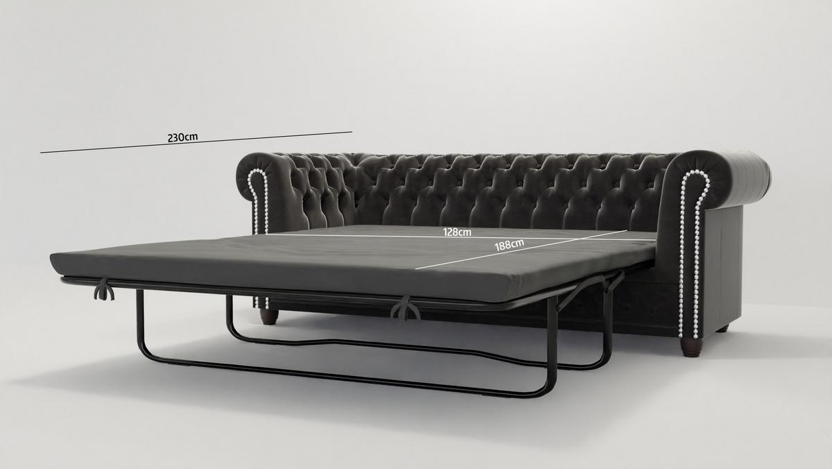 CHESTERFIELD-SOFA 3-Sitzer mit Schlaffunktion Nyx Schwarz Samt - Schwarz/Braun, Holz/Textil (203/28/86cm) - S-Style Möbel