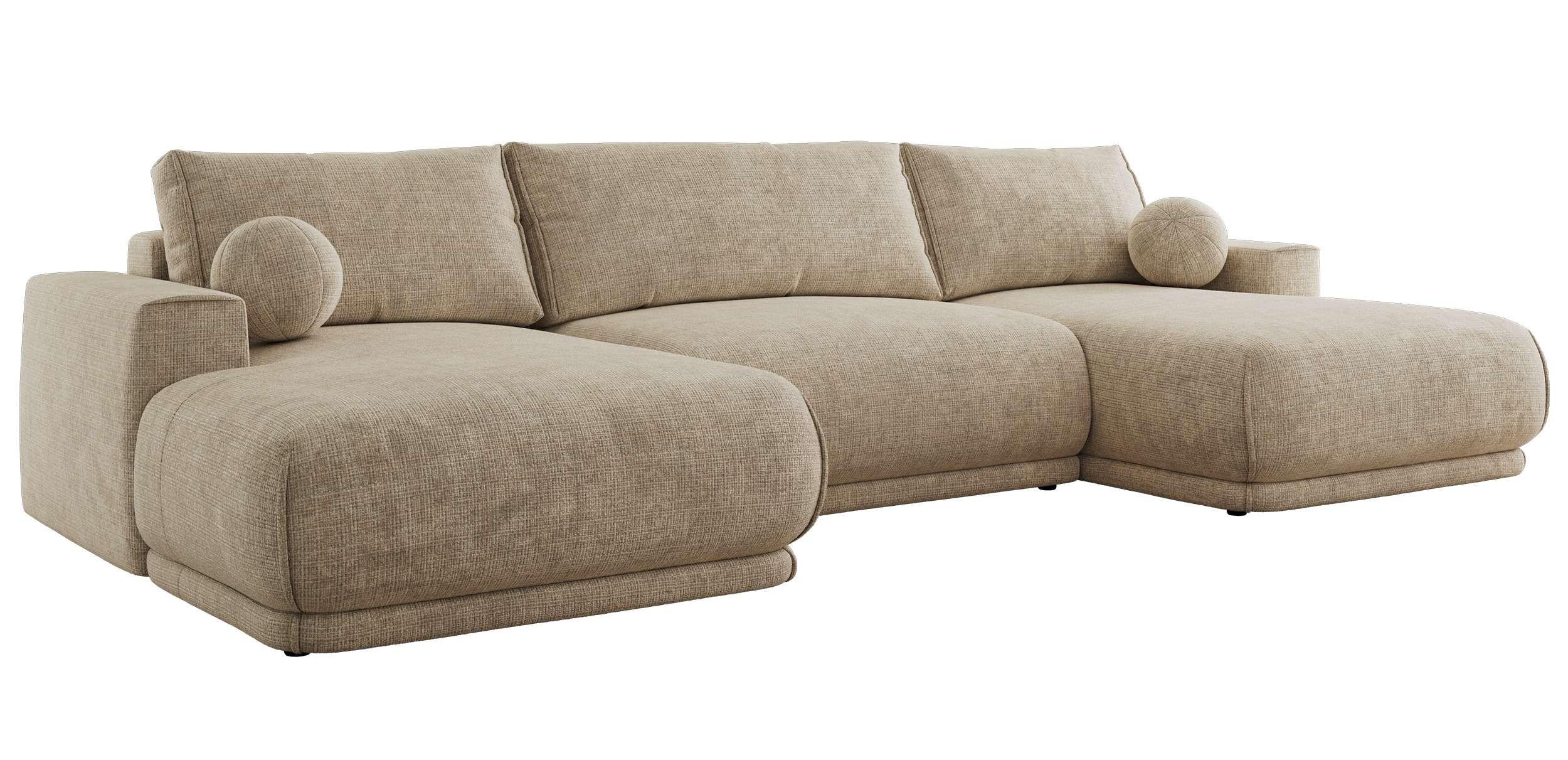 WOHNLANDSCHAFT RINA U Beige Schenille grob gewebt - Beige/Schwarz, Kunststoff/Textil (360/85/170cm) - MKS