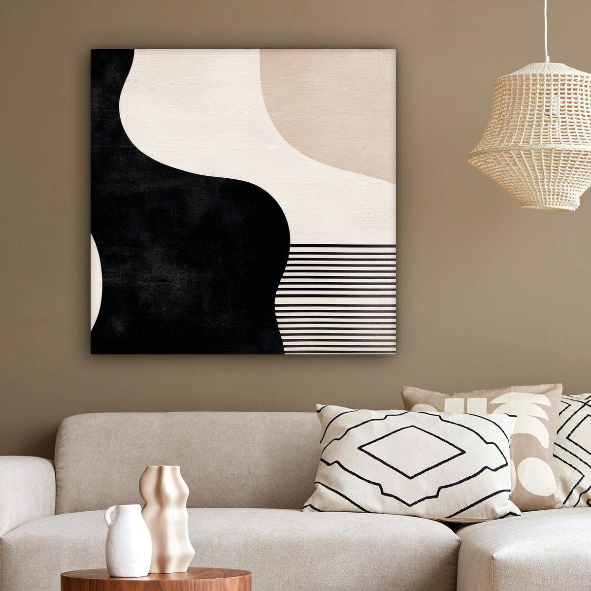 LEINWANDBILD Abstrakt - Japandi - Beige - Modern Deko Groß 90x90 cm - Schwarz, Textil (90/90cm) - MuchoWow