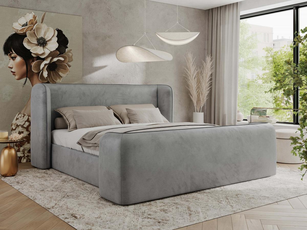 POLSTERBETT EMORA CLASSIC DUO 180/200 - Hellgrau Velvet - Multipocket-Matratze - Hellgrau, Textil (180/200cm) - MKS