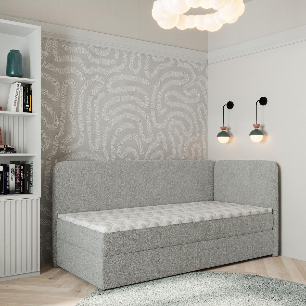 BOXBETT GINA 100x200 cm mit Matratze und Topper, H2+H3 - Hellgrau - Hellgrau, Holz (100/200cm) - MASSENO