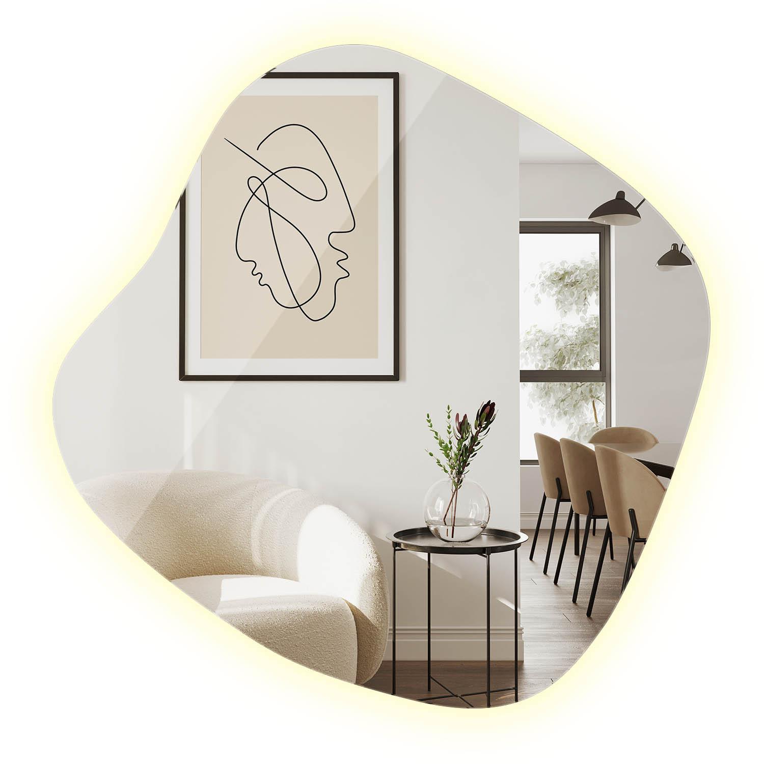 LED SPIEGEL 57 x 57,7 cm Asymmetrisch Neutralweiß 4000K - Transparent, Glas (57/57.7/0.4cm) - TULUP