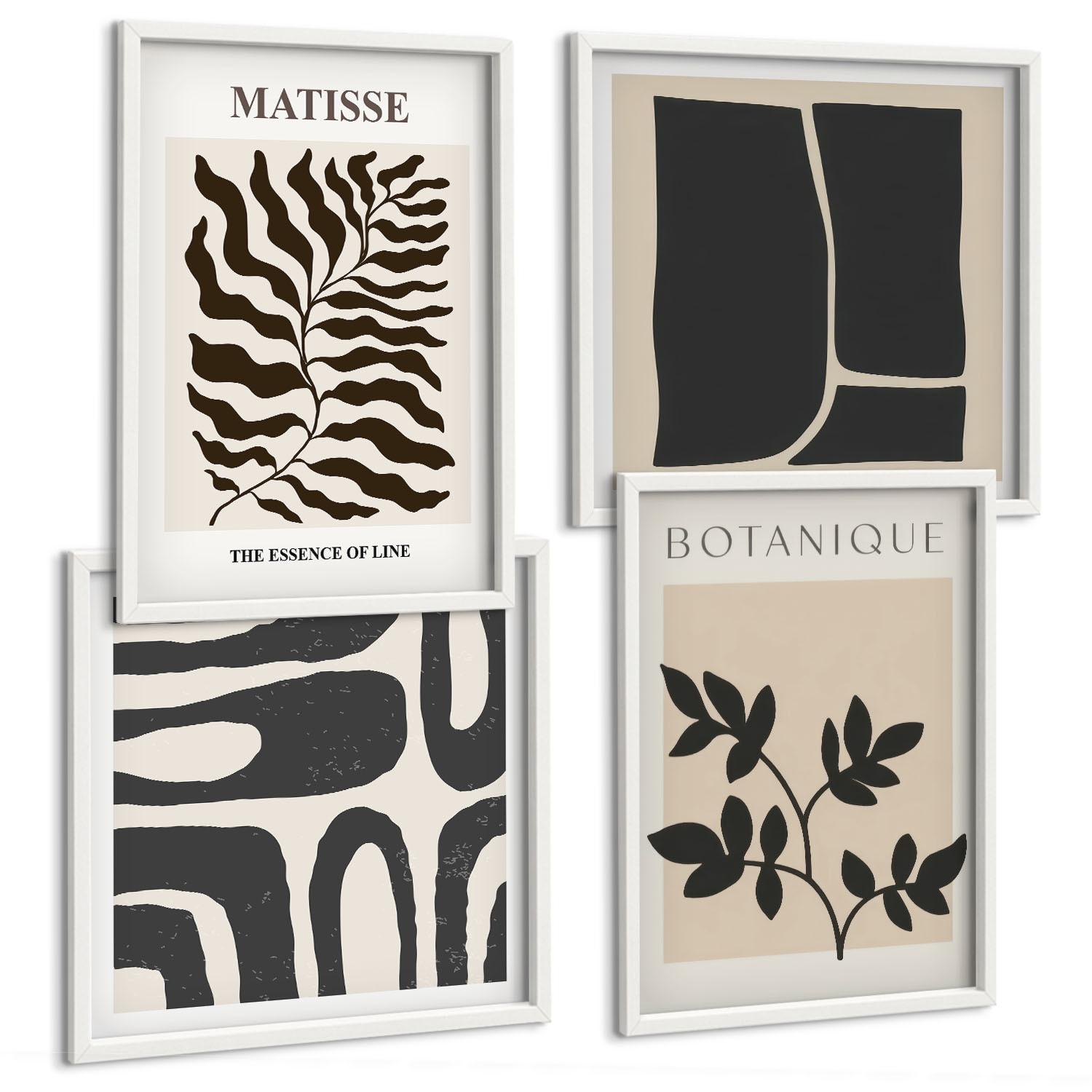 BILDER SET 4er Set - 50x50 cm & 40x60 cm Weißer Rahmen - Minimalistische Pflanzenposter - Weiß, Kunststoff (50/50cm) - TULUP