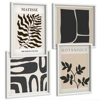 BILDER SET 4er Set - 50x50 cm & 40x60 cm Weißer Rahmen - Minimalistische Pflanzenposter - Weiß, Kunststoff (50/50cm) - TULUP