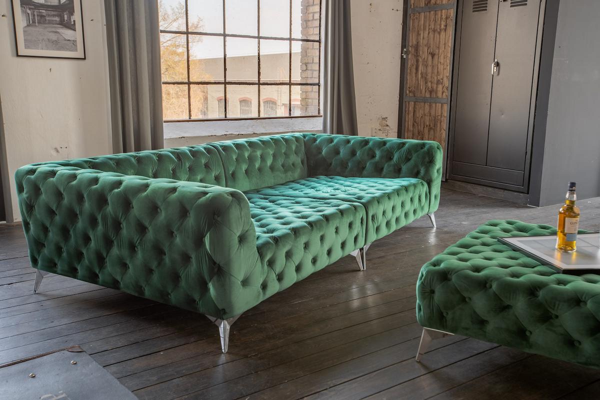BIG SOFA NARLA Grün Velvet - Silberfarben/Grün, Textil (280/70/140cm) - KAWOLA