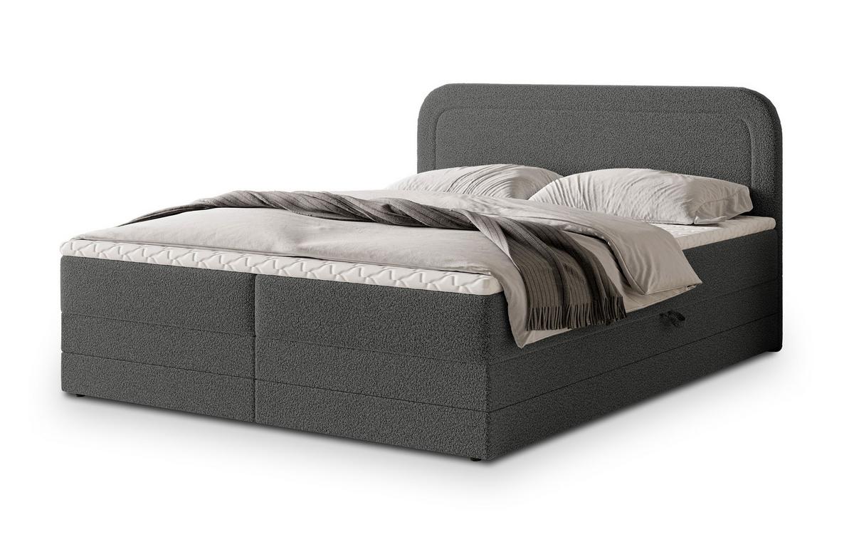 BOXBETT ARMEL 160x200 cm mit Matratze und Topper - Grau - Grau, Holz (160/200cm) - MASSENO