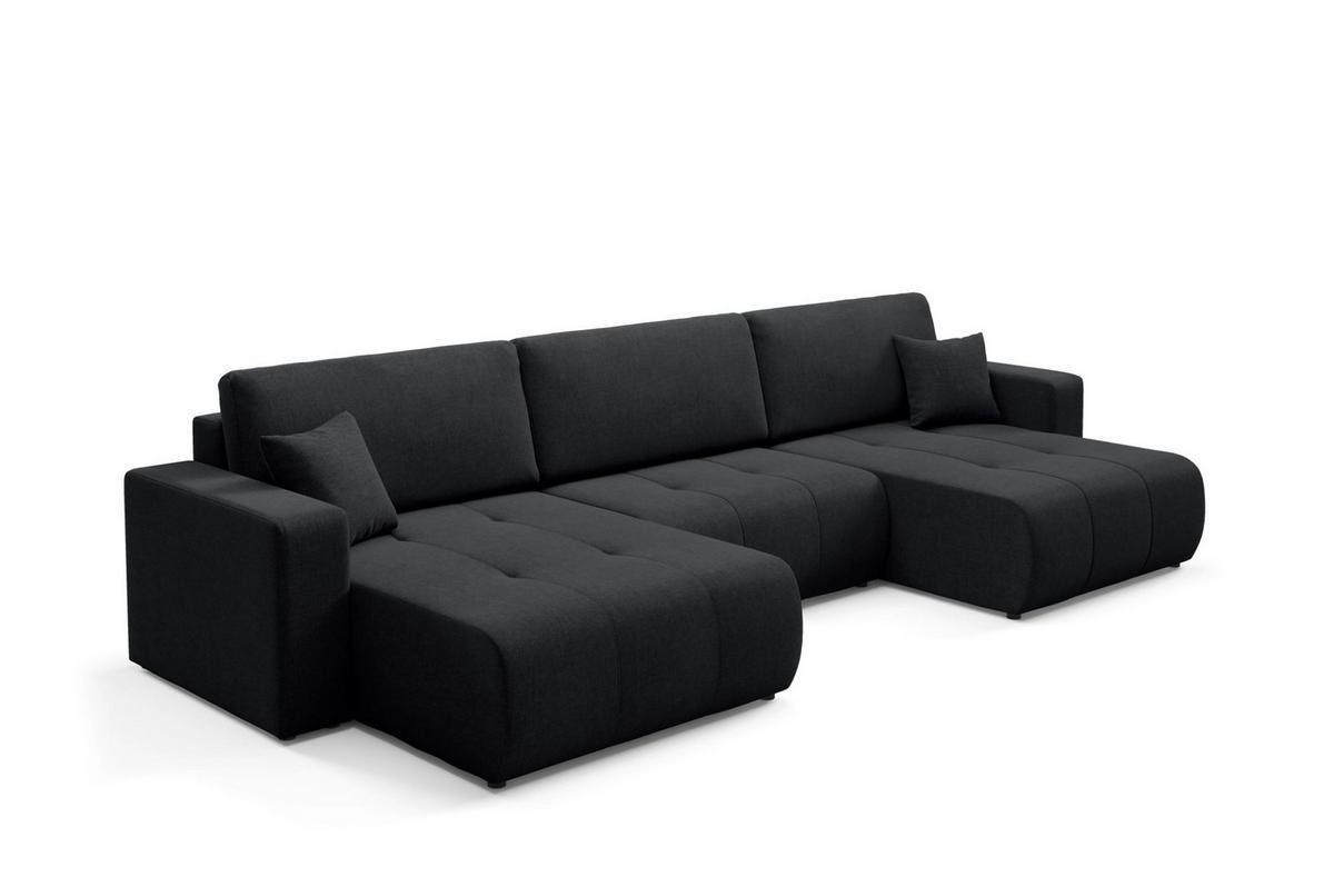 WOHNLANDSCHAFT Augusto - Schwarz, Holzwerkstoff/Textil (344/82/149cm) - Fun Möbel