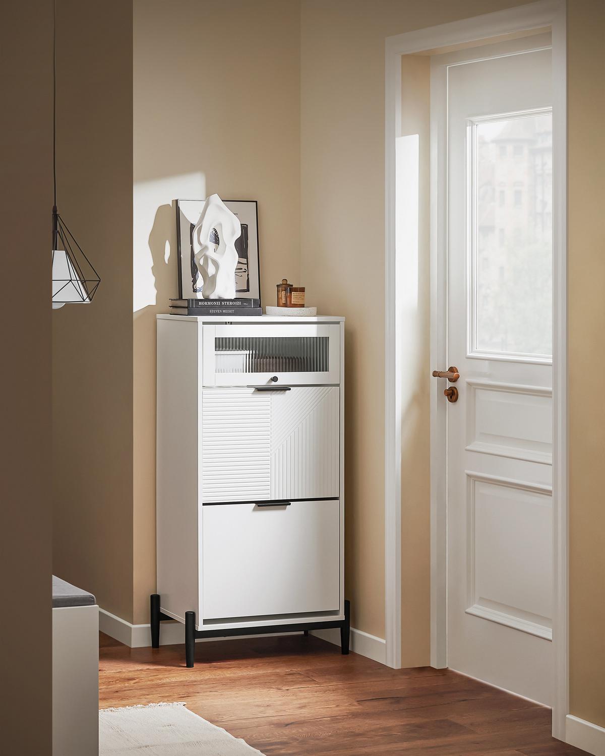 SCHUHSCHRANK Weiß - Weiß, Glas/Holzwerkstoff (59/115/40cm) - SoBuy