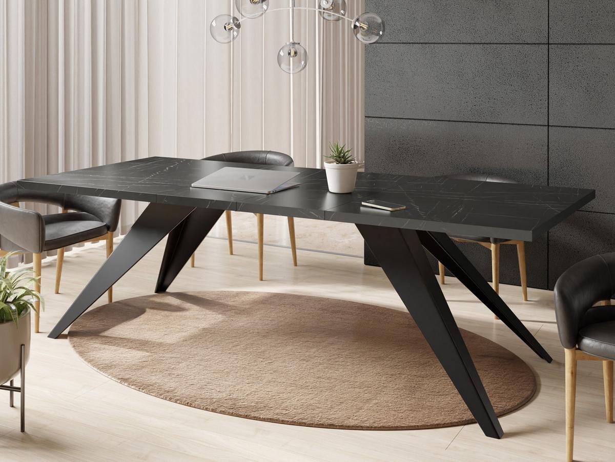 ESSTISCH Vance rechteckig ausziehbar, Marmor Schwarz 140-240/80/76 cm - Anthrazit/Schwarz, Holzwerkstoff/Metall (80/240/76cm) - WFL GROUP