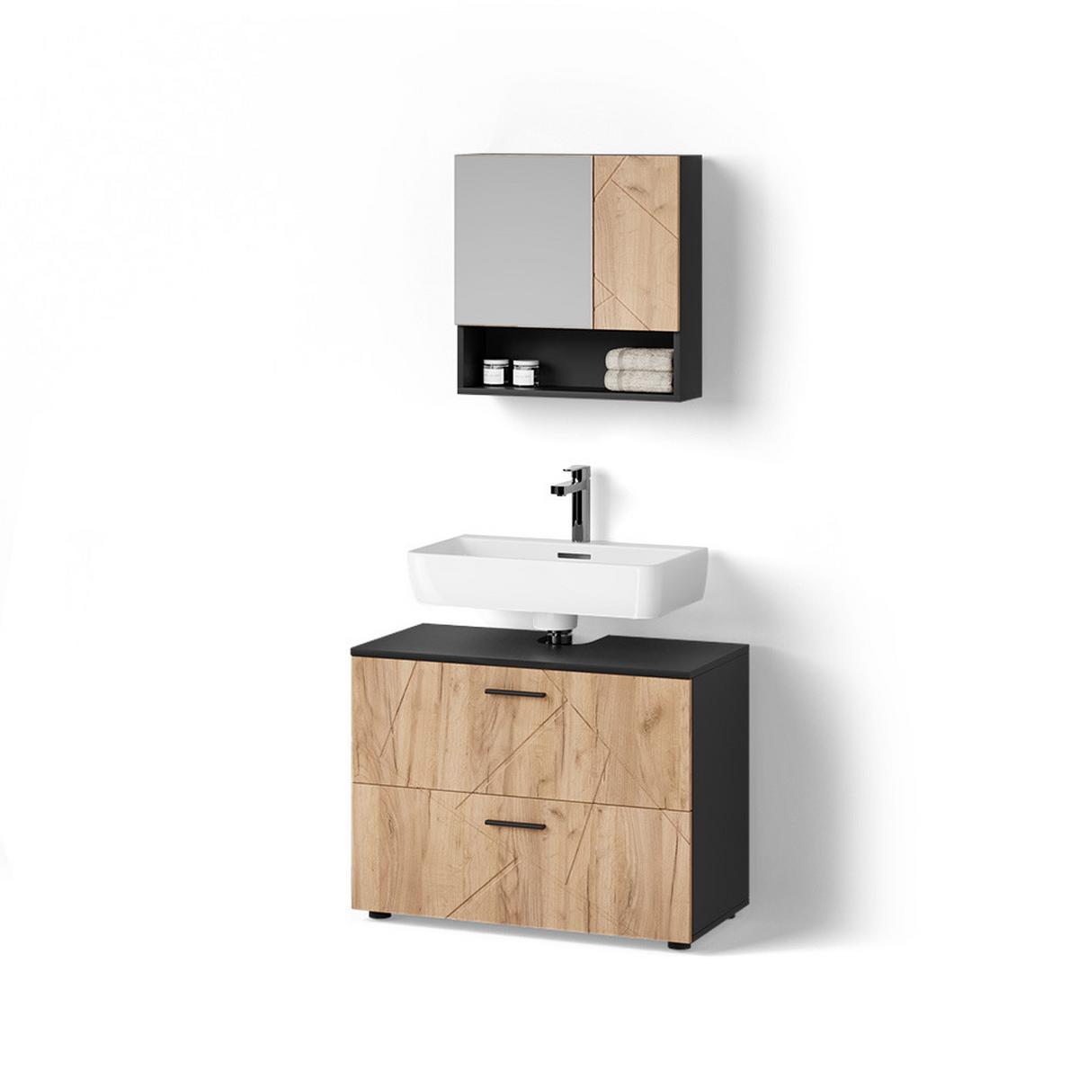 BADMÖBEL-SET Ronco Goldkraft Eiche/Anthrazit 2 Teile - Honigeiche/Anthrazit, Holzwerkstoff (80/58/41cm) - Livinity®