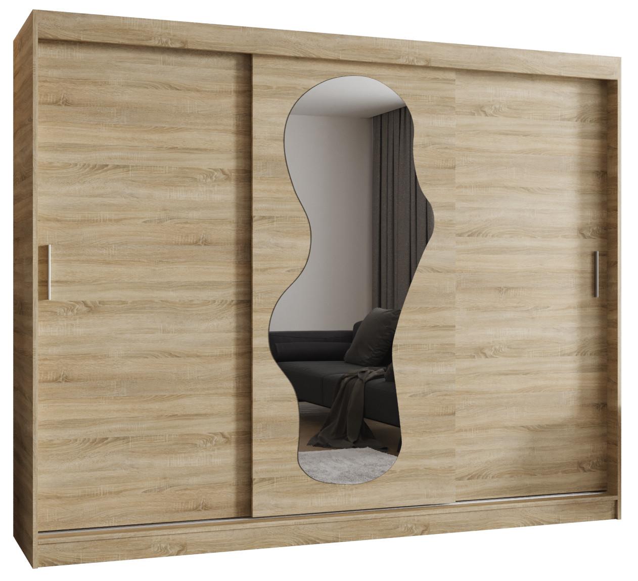 SCHIEBETÜRENSCHRANK mit Spiegel ULTRA 200/250/62 3-türig - Silberfarben/Sonoma Eiche, Holz (250/200/62cm) - MÖBEL KRYSPOL