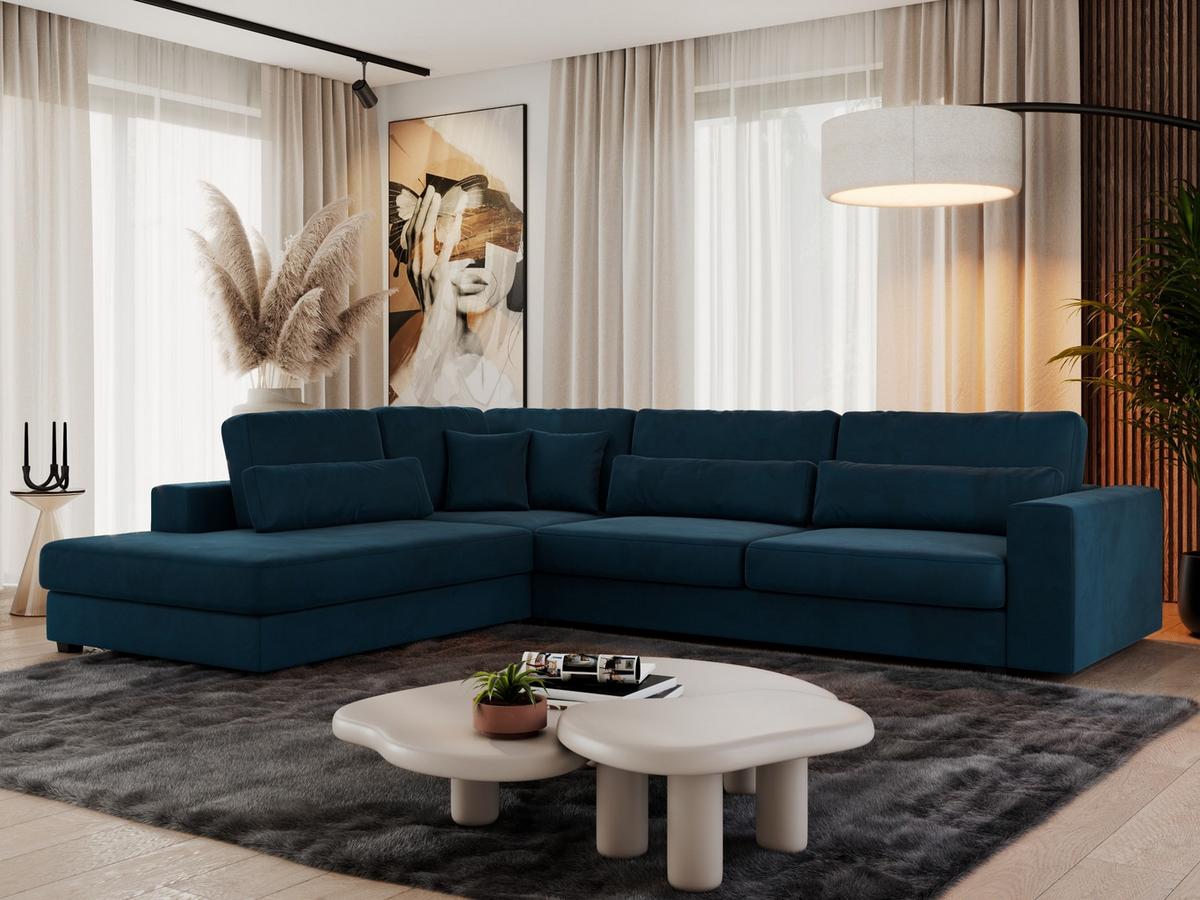 ECKSOFA Savona Dunkelblau Velvet - links - Schwarz/Dunkelblau, Kunststoff/Textil (316/249cm) - MKS