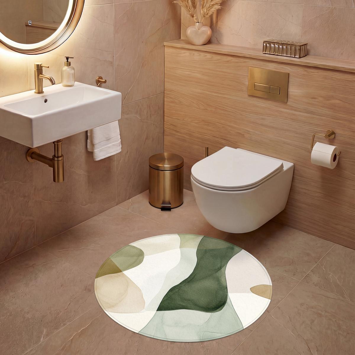 WC-VORLEGER Japandi - Abstrakt - Grün Toilettenteppich 70x70 cm - Grün, Textil (70/1cm) - OnlyWow