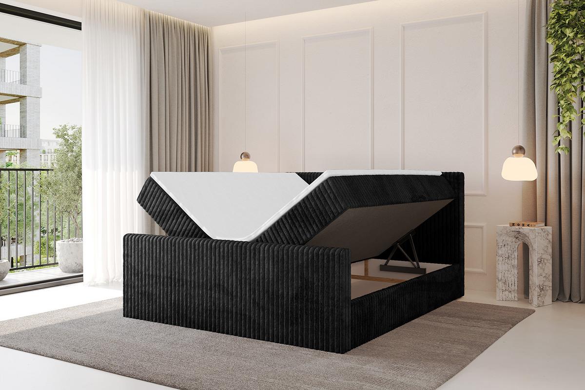 BOXBETT mit Matratze H3 und Lattenrost - TOLO-Z - 140x200 Cord - Schwarz - Schwarz, Holzwerkstoff (140/200cm) - ALTDECOR