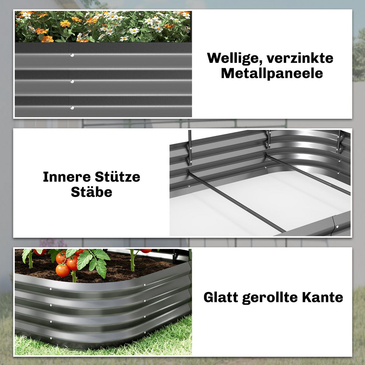 HOCHBEET mit Rankhilfe & offenem Boden Dunkelgrau - Dunkelgrau, Metall (110/150/220cm) - Outsunny