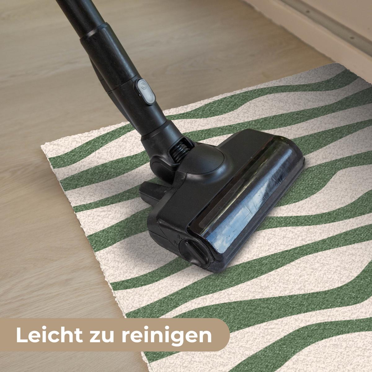 FUSSMATTE Wellenlinien - Beige - Grün - Streifen - Abstrakt Fußabtreter 90x60 cm - Dunkelgrün, Kunststoff (90/0.4cm) - MuchoWow