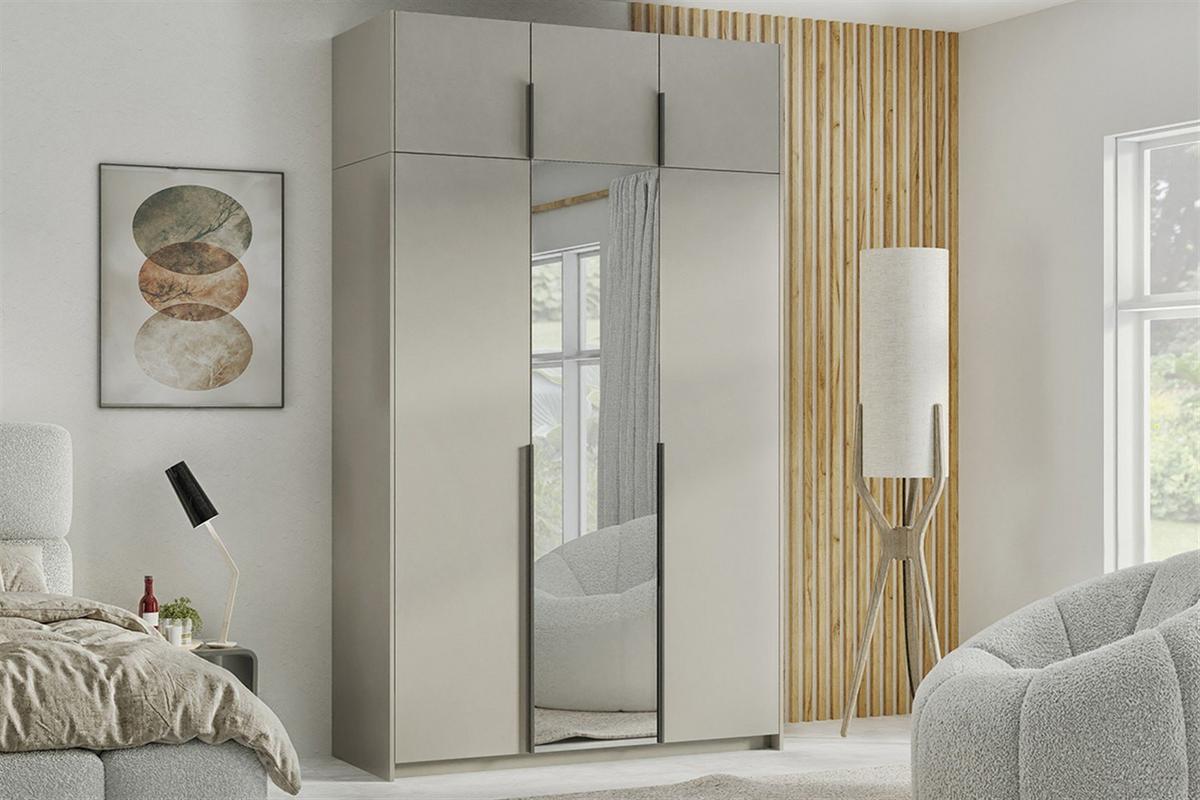 DREHTÜRENSCHRANK THALIA 148/250/58cm 3-türig mit Spiegel Kaschmir - Kaschmir, Holzwerkstoff (148/250/58cm) - MASSENO