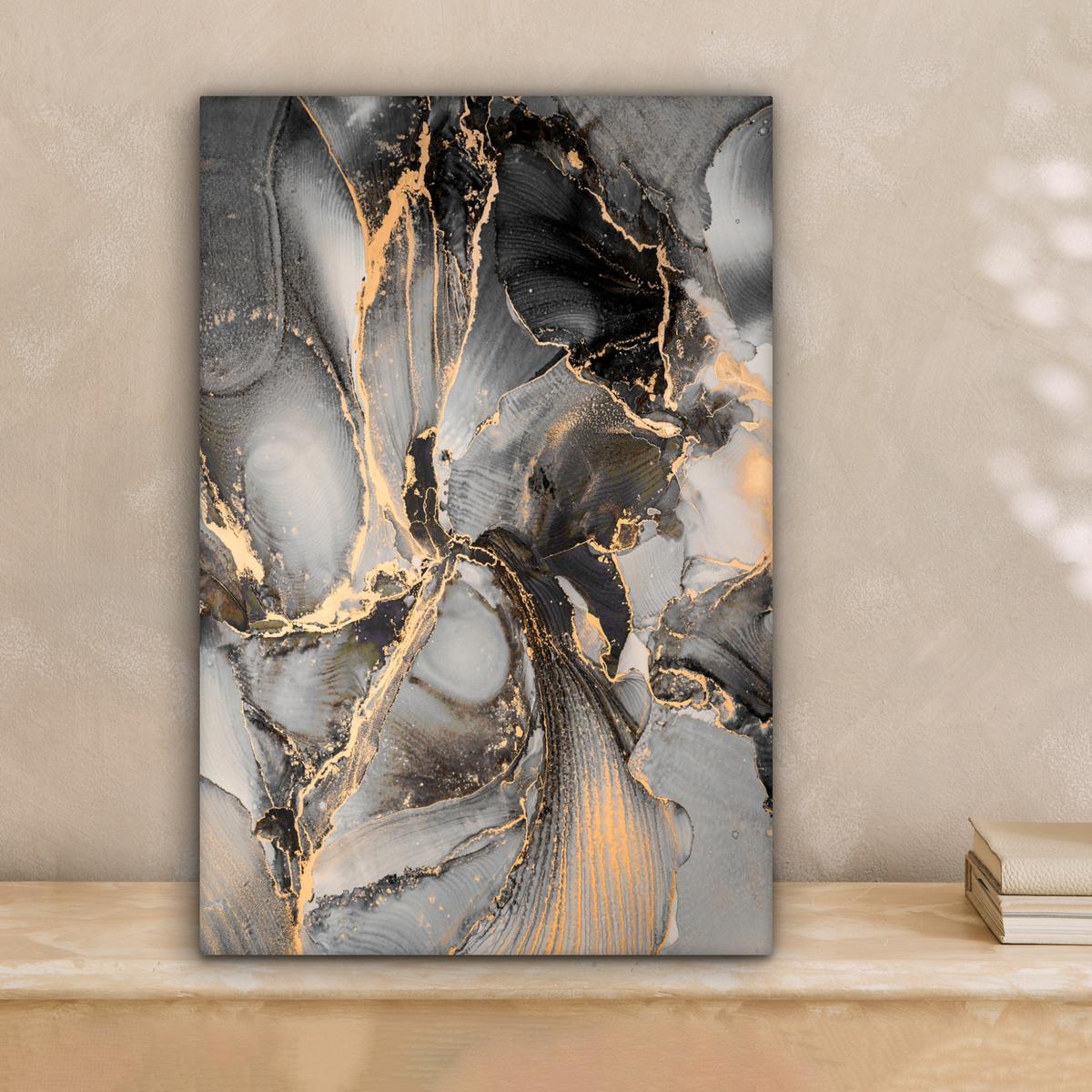 LEINWANDBILD Grau - Luxus - Gold - Marmor Deko Wohnzimmer 20x30 cm - Dunkelgrau, Textil (20/30cm) - MuchoWow