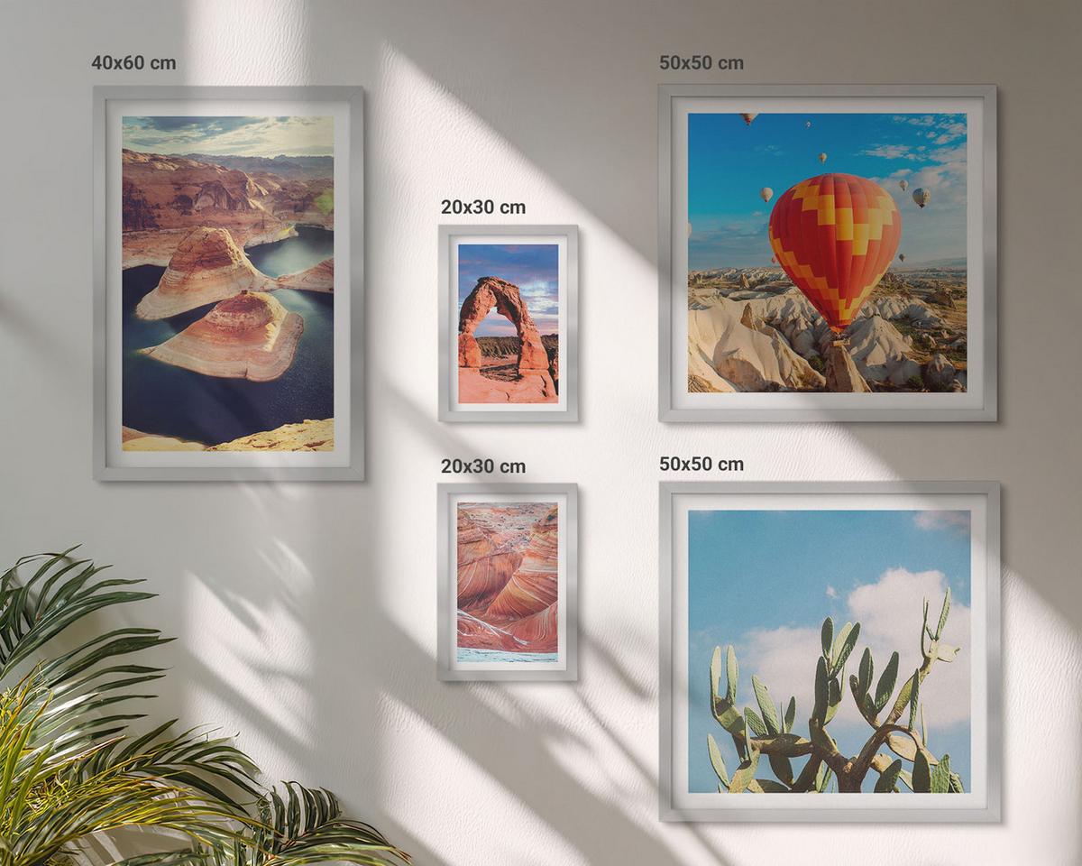 BILDER SET 5er Set - 50x50 cm & 20x30 cm & 40x60 cm Silberner Rahmen - Berge, Seen, Wälder, Wege - Silberfarben, Kunststoff (40/60cm) - TULUP