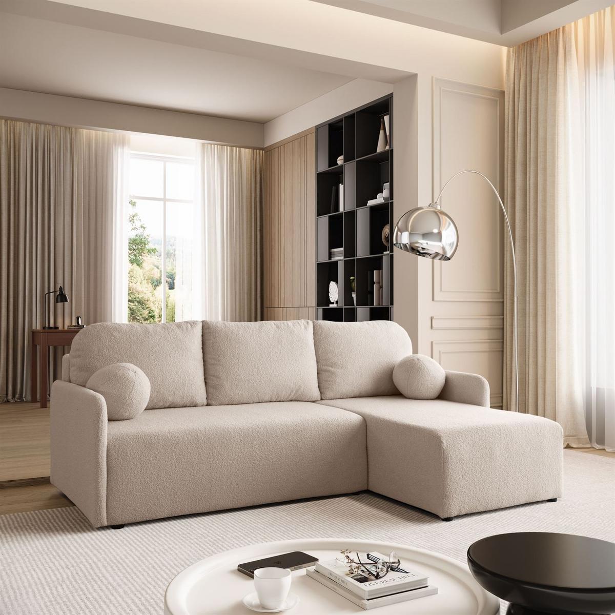 ECKSOFA CUDDLE mit Schlaffunktion und Bettkasten, Quelle 05 - Beige, Textil (213/145cm) - Lookway