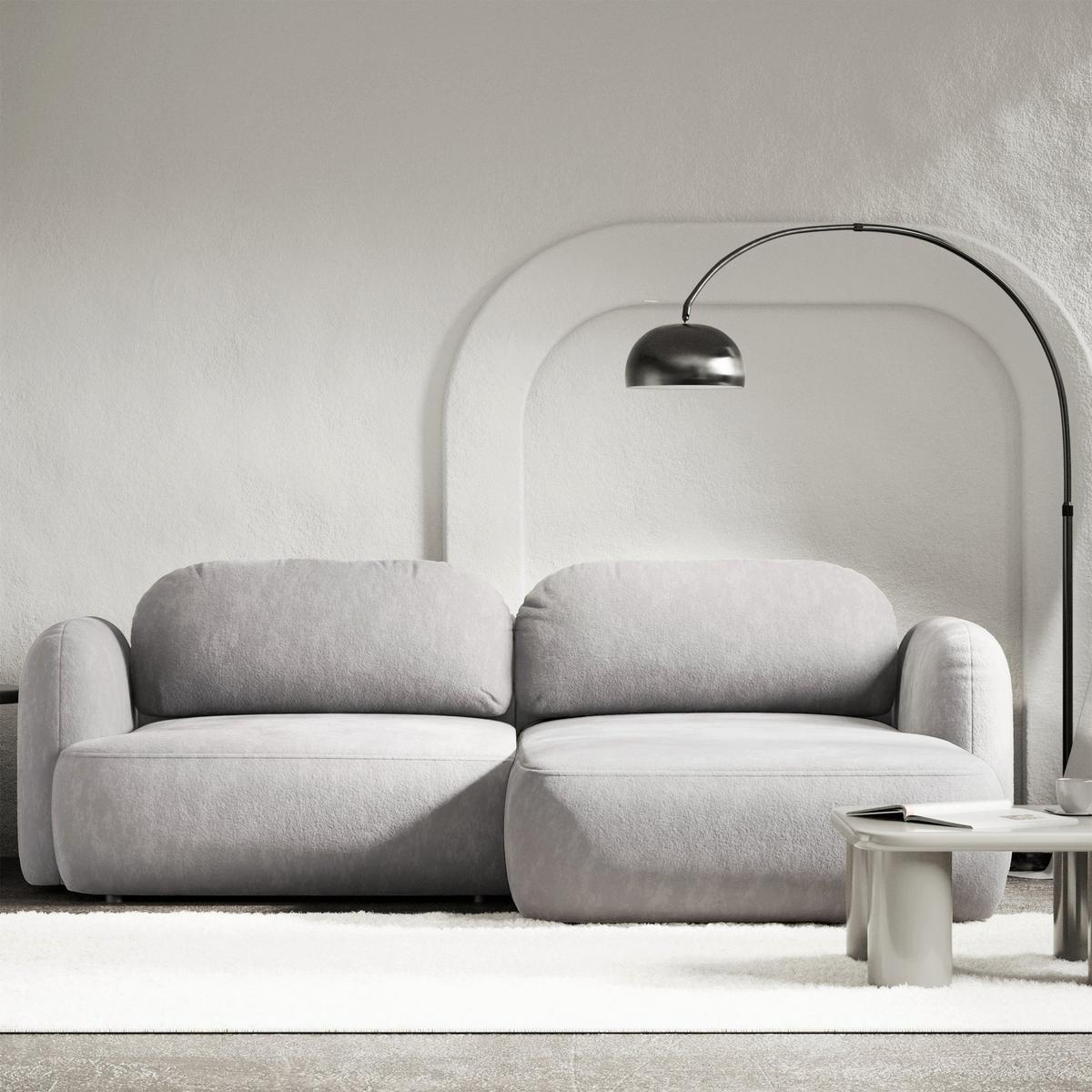 ECKSOFA Tvoya hellgraues Chenille - Hellgrau/Schwarz, Kunststoff/Textil (175/267cm) - Selsey
