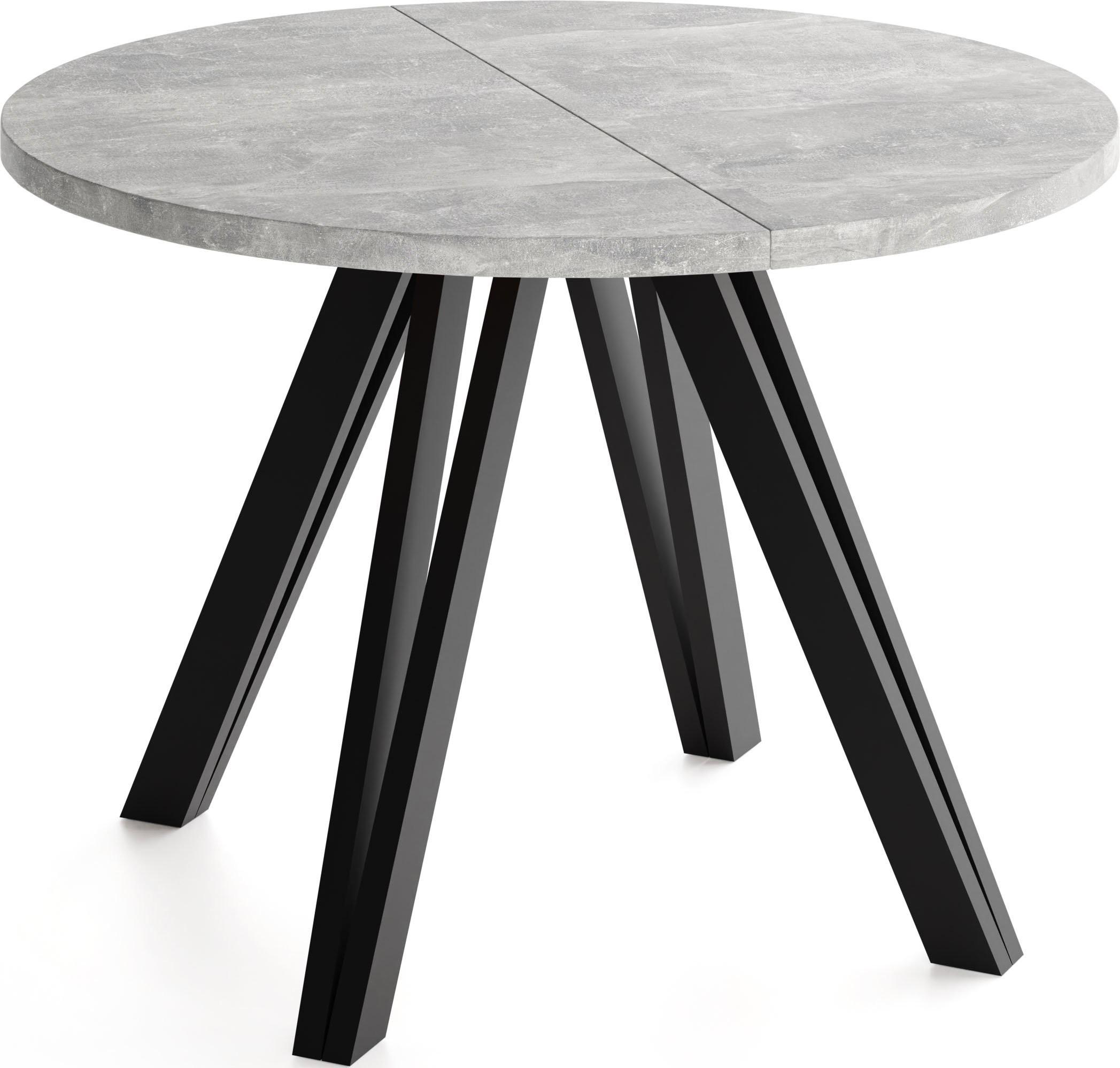 ESSTISCH Ravero runder ausziehbarer, Beton grau 100-140/100/77 cm - Hellgrau/Schwarz, Holz/Holzwerkstoff (100/140/76.5cm) - WFL GROUP