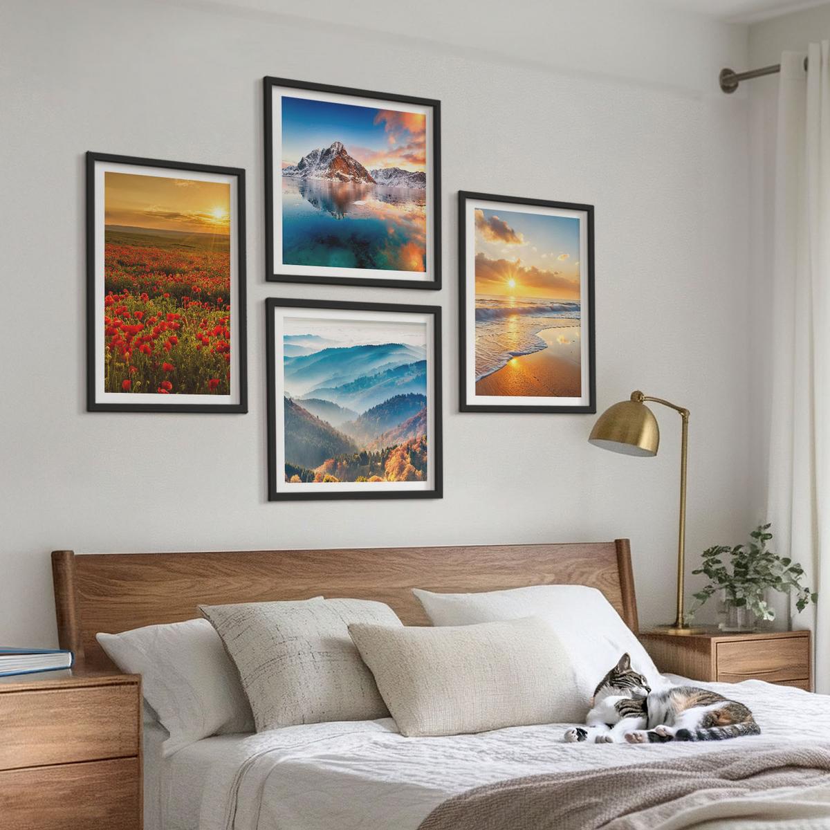 BILDER SET 4er Set - 50x50 cm & 40x60 cm Schwarzer Rahmen - Landschaften aus Bergen und Meeren im Westen - Schwarz, Kunststoff (50/50cm) - TULUP