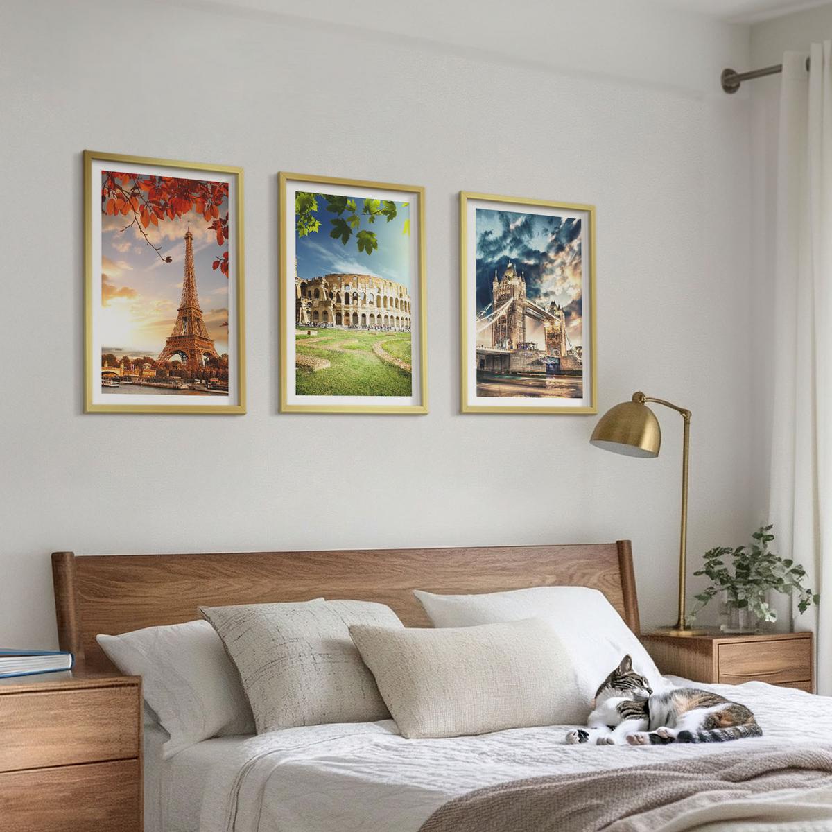 BILDER SET 3er Set - 40x60 cm Goldrahmen - Denkmäler Europas - Goldfarben, Kunststoff (40/60cm) - TULUP