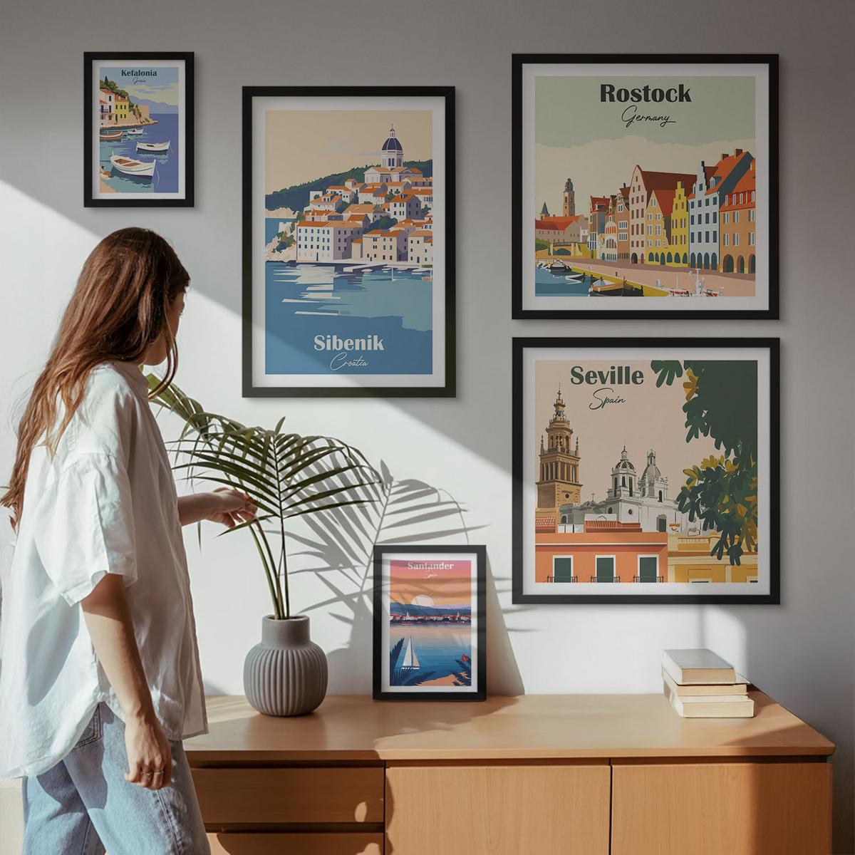 BILDER SET 5er Set - 50x50 cm & 20x30 cm & 40x60 cm Schwarzer Rahmen - Berglandschaften und Städte - Schwarz, Kunststoff (40/60cm) - TULUP