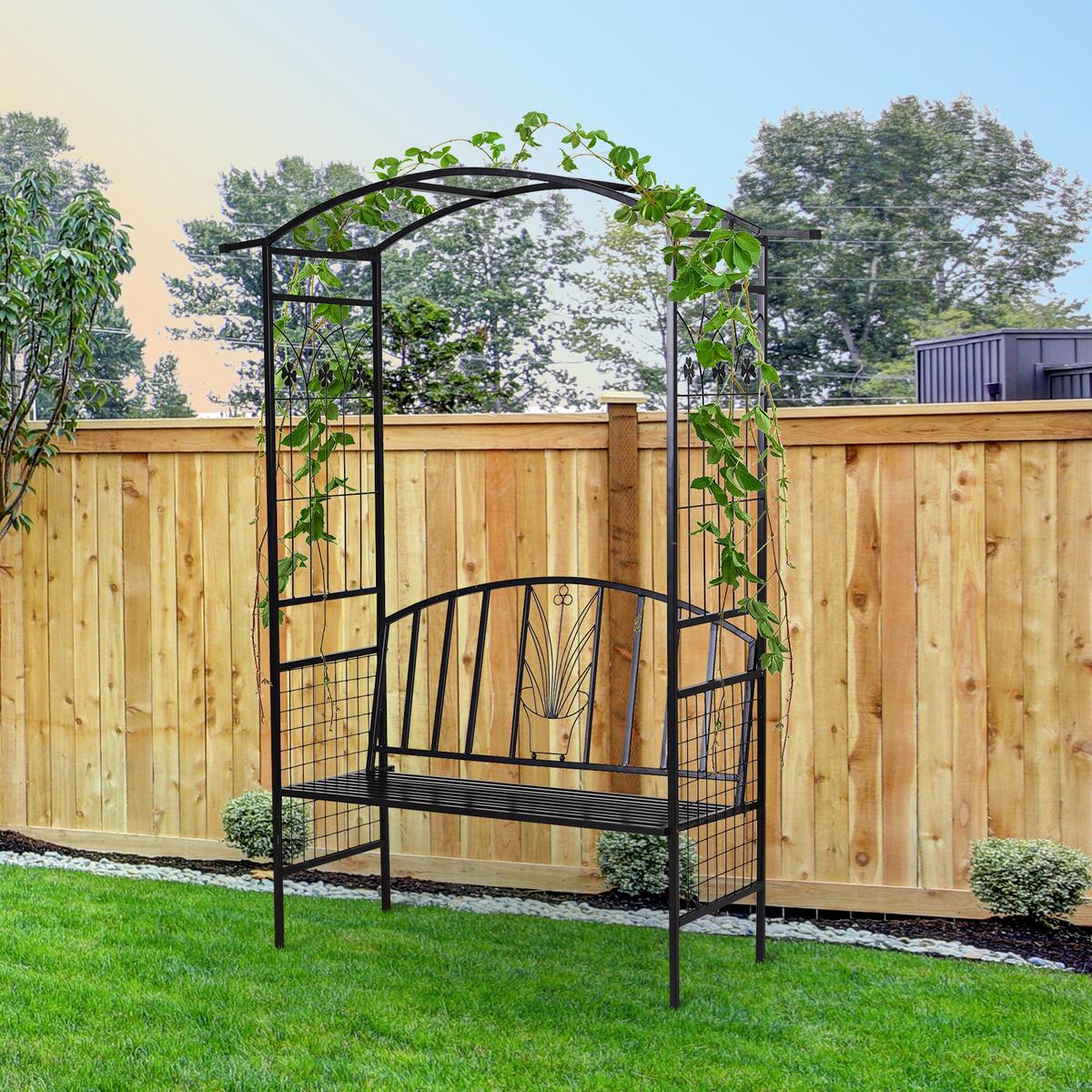 SITZBANK, Bogendach, 154 x 60 x 205 cm, Metall, Schwarz - Schwarz, Metall (60/205/154cm) - Outsunny