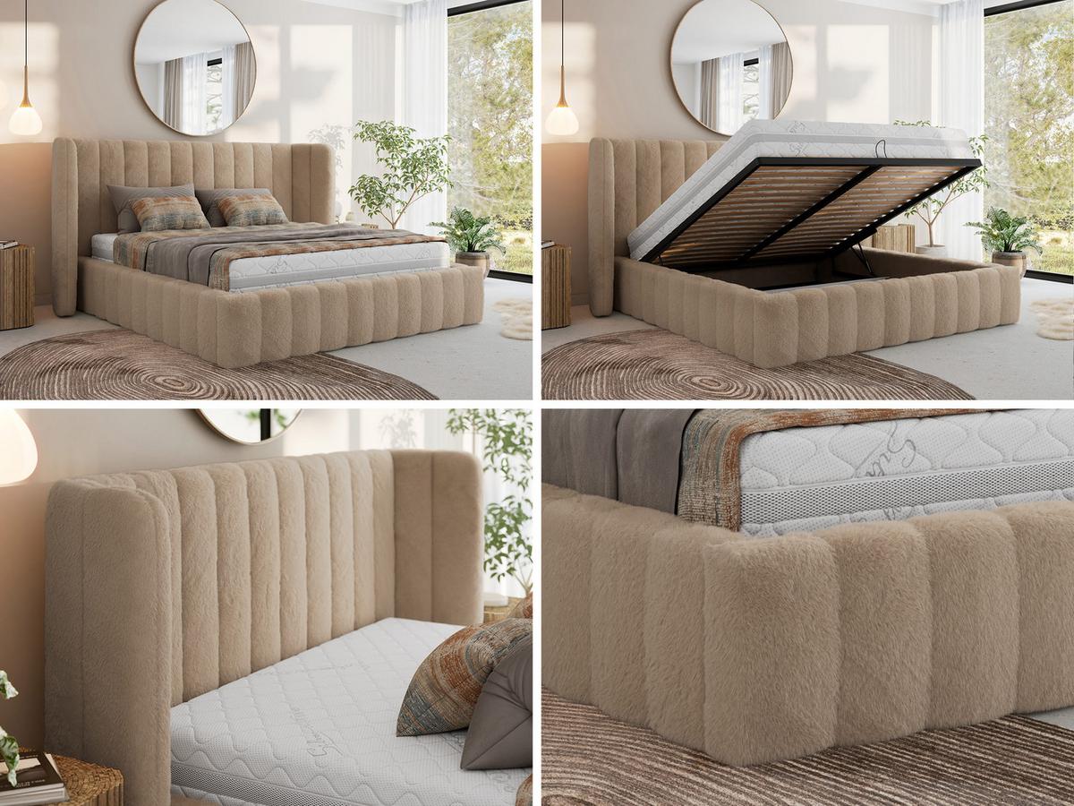 POLSTERBETT GOLETTA CLASSIC 140/200 - Beige Plüsch - Multipocket-Matratze - Beige, Textil (140/200cm) - MKS