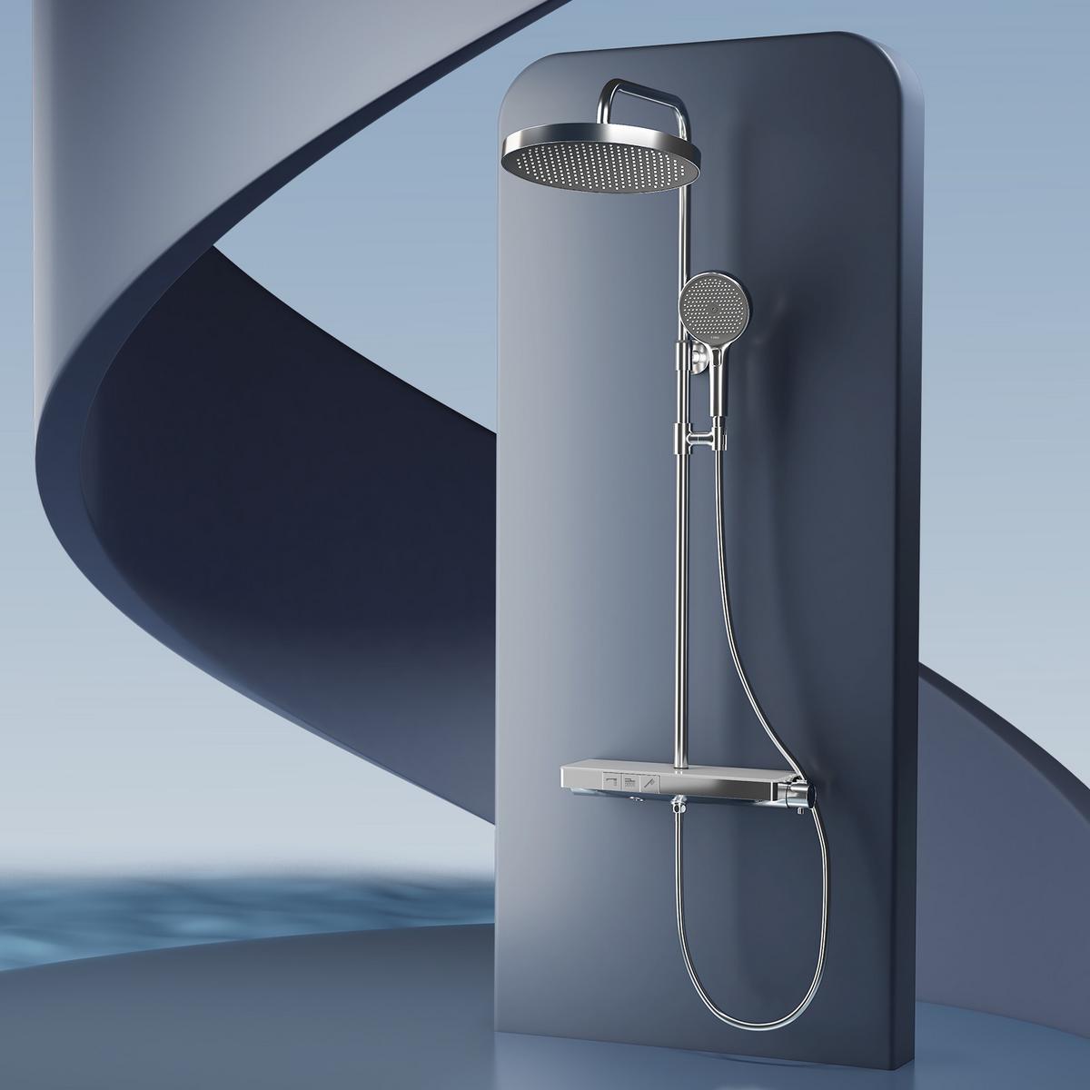 ÜBERKOPFBRAUSESET mit Thermostat Drei Wasserauslassmethoden Chrom - Chromfarben, Metall (13.5/106/44.6cm) - EMKE