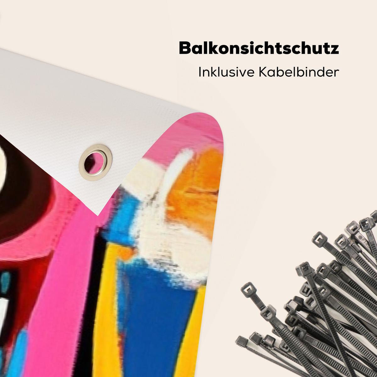 BALKON-SICHTSCHUTZ Abstrakt - Gesicht - Farbenfroh Witterungsbeständig 300x75 cm - Multicolor, Kunststoff (300/75cm) - MuchoWow