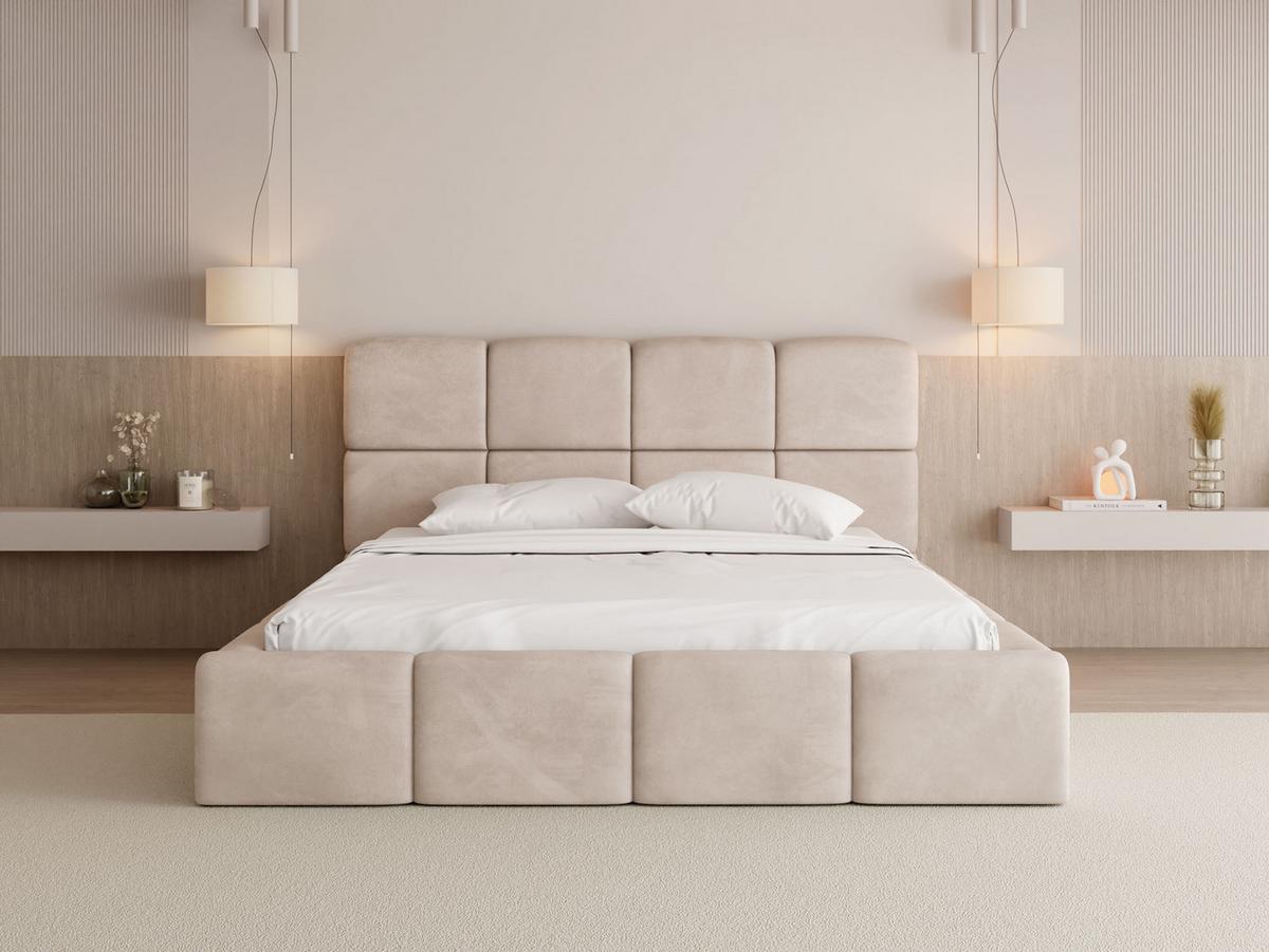 POLSTERBETT Tivio mit Bettkasten, Beige Samt 140x200 cm - Ecru/Beige, Holzwerkstoff/Kunststoff (140/200cm) - WFL GROUP