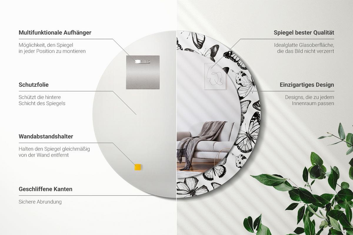 SPIEGEL Rund Ø 60 cm mit Aufdruck - Schwarz, Glas (60/60/0.4cm) - Wallfluent