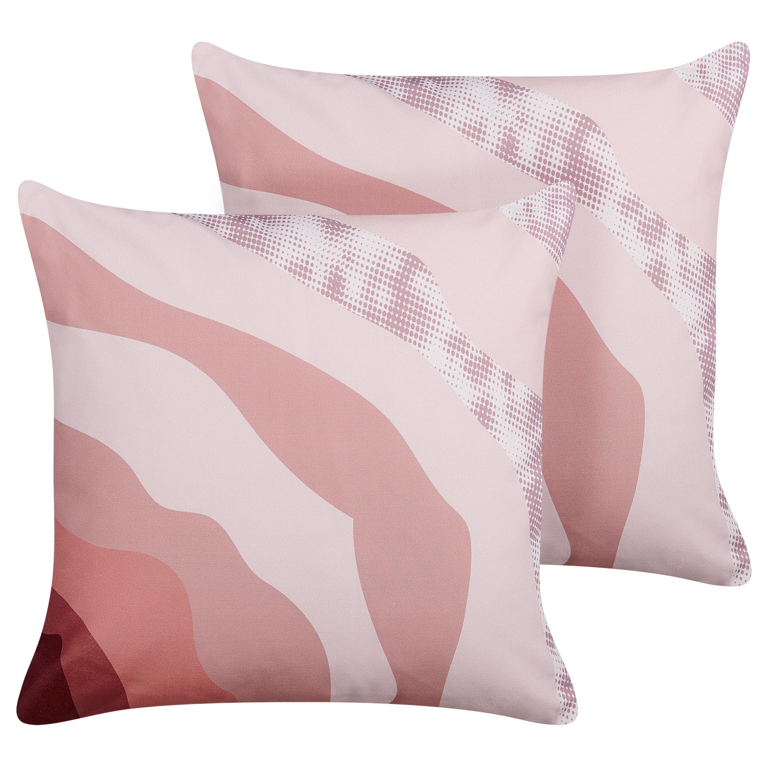 GARTENKISSEN 2er-Set abstraktem Motiv pastellrosa 45/45 cm Campei - Rosa, Textil (45/45cm) - Beliani