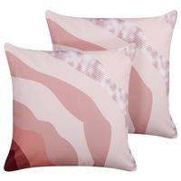 GARTENKISSEN 2er-Set abstraktem Motiv pastellrosa 45/45 cm Campei - Rosa, Textil (45/45cm) - Beliani