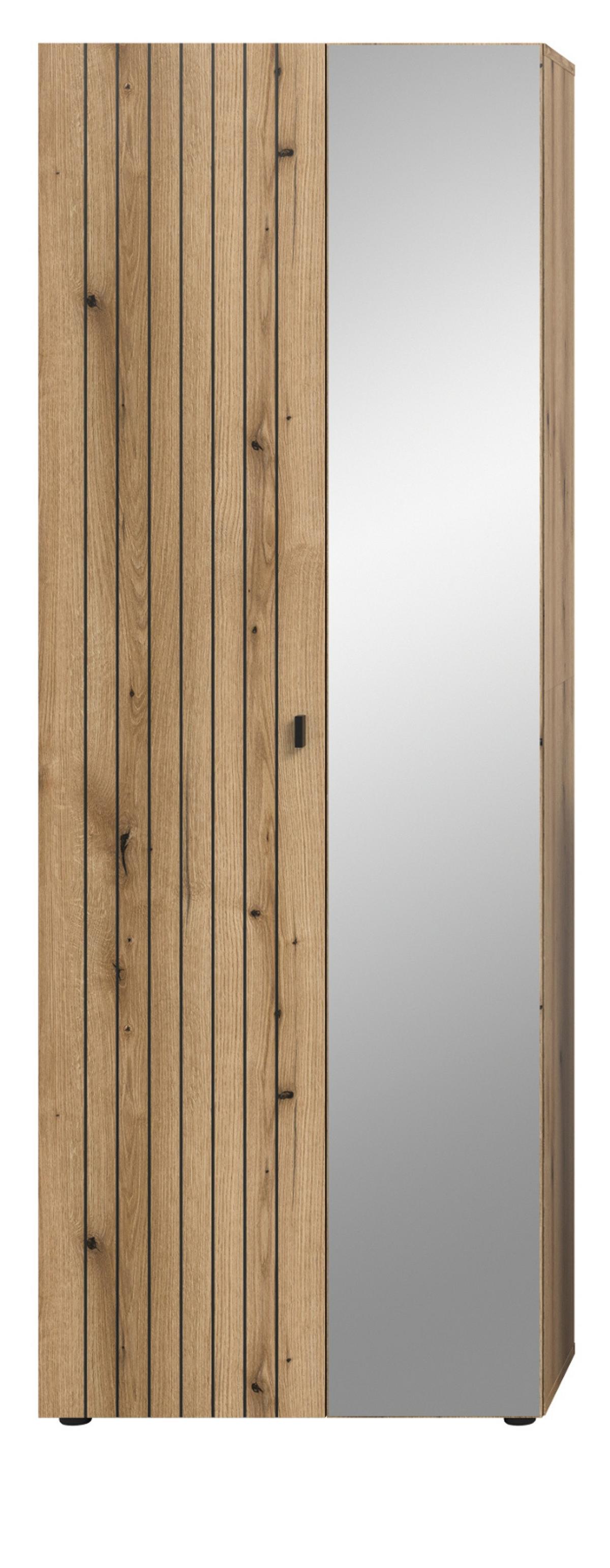 GARDEROBENSCHRANK Evoke Eiche 70 x 192 cm, Garderobe und Schuhschrank mit Spiegel - Schwarz/Eiche Artisan, Glas/Holzwerkstoff (72/192/37cm) - Inn.Furn