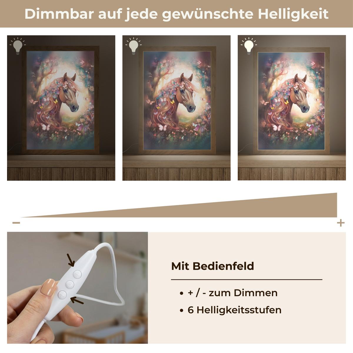 NACHTTISCHLAMPE Pferd - Natur - Blumen - Schmetterlinge - Wald 20x30 cm - Dunkelbraun, Holzwerkstoff (8/20/30cm) - OnlyWow