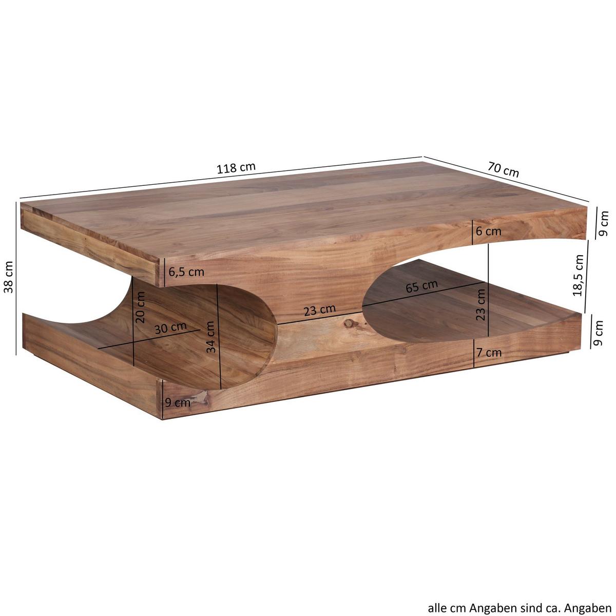 COUCHTISCH Massivholz mit zwei Ablagefächern, handgefertigt und pflegeleicht, Beige 118x70x38 cm - Beige, Holz (70/118/38cm) - KADIMA DESIGN