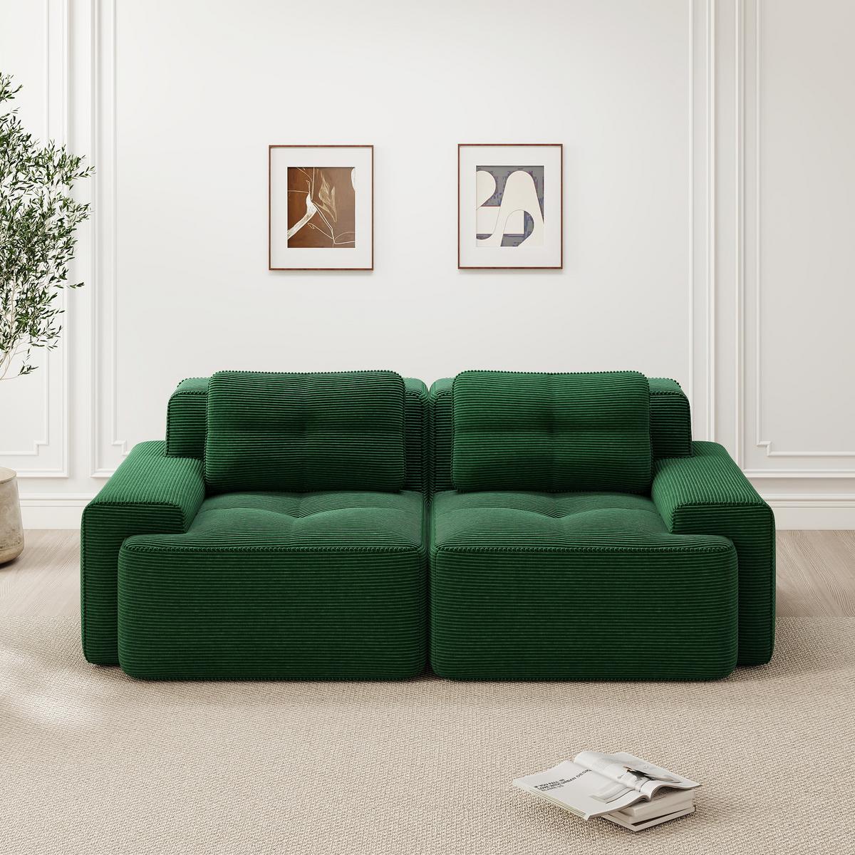 2-SITZER SOFA Boneless Modular Cord Grün ohne Montage - Grün, Textil (204/69/104cm) - Urban Meuble