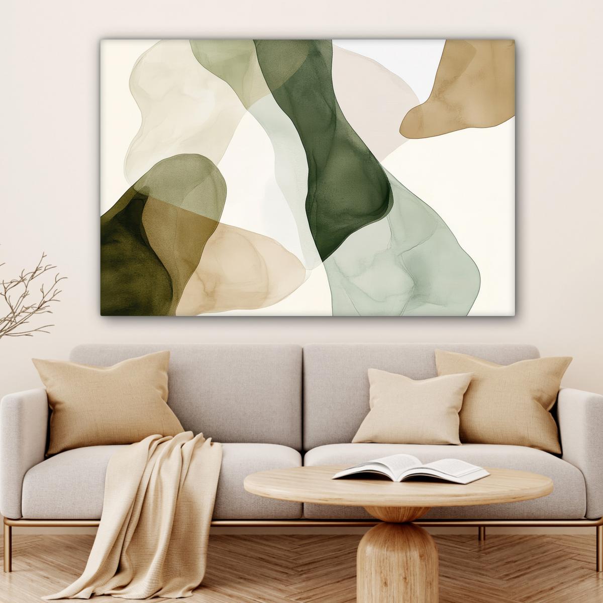 LEINWANDBILD Japandi - Abstrakt - Grün Wohnzimmer Groß 120x80 cm - Salbeigrün, Textil (120/80cm) - MuchoWow