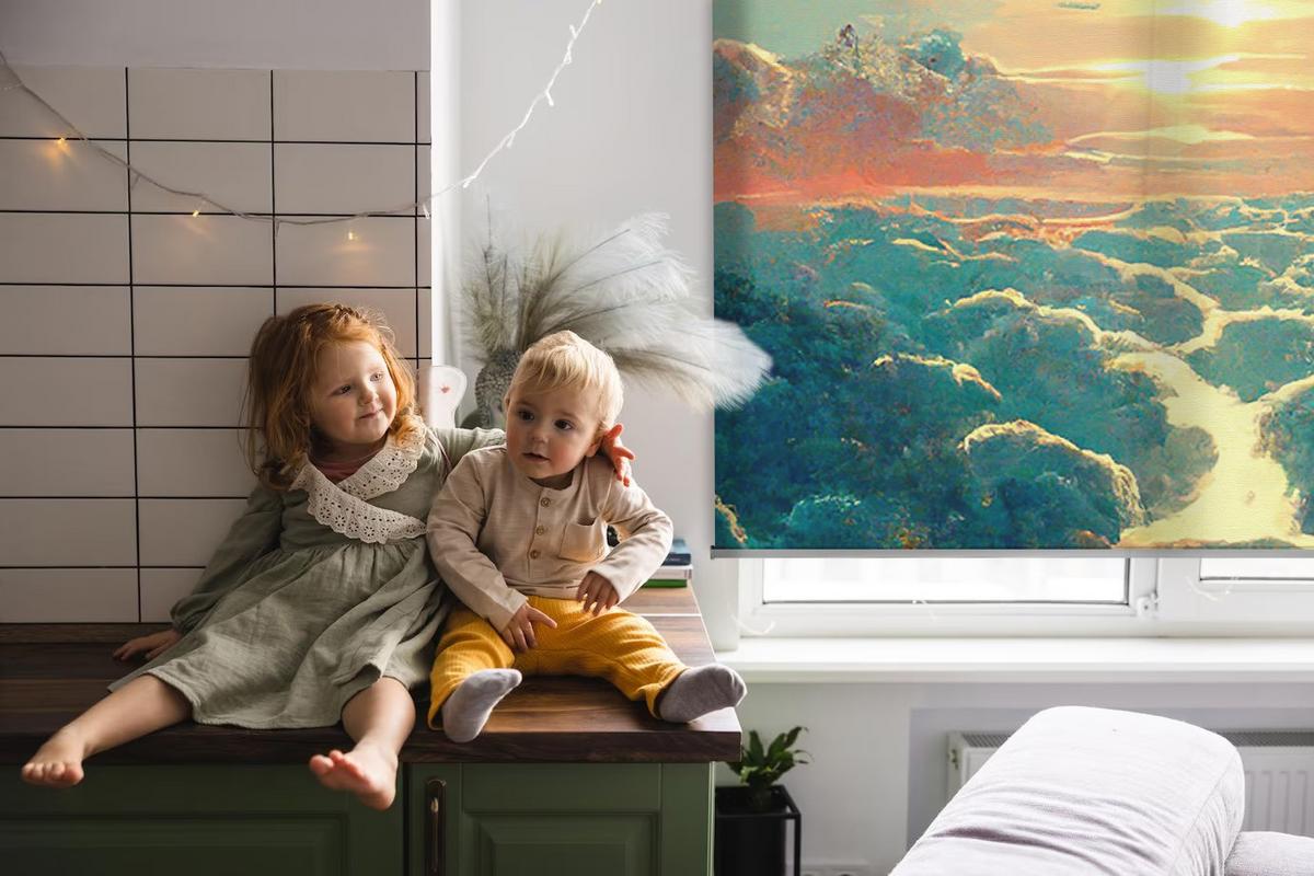 INNENROLLO - Fensterrollo - Rollo - 100x100 cm - Sonnenuntergang - Blau, Kunststoff (100/100/0.5cm) - TULUP